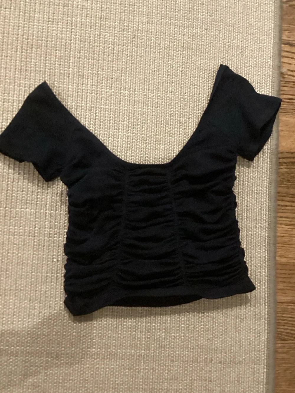 Free People Black Ruched Off-Shoulder Crop Top very streachy